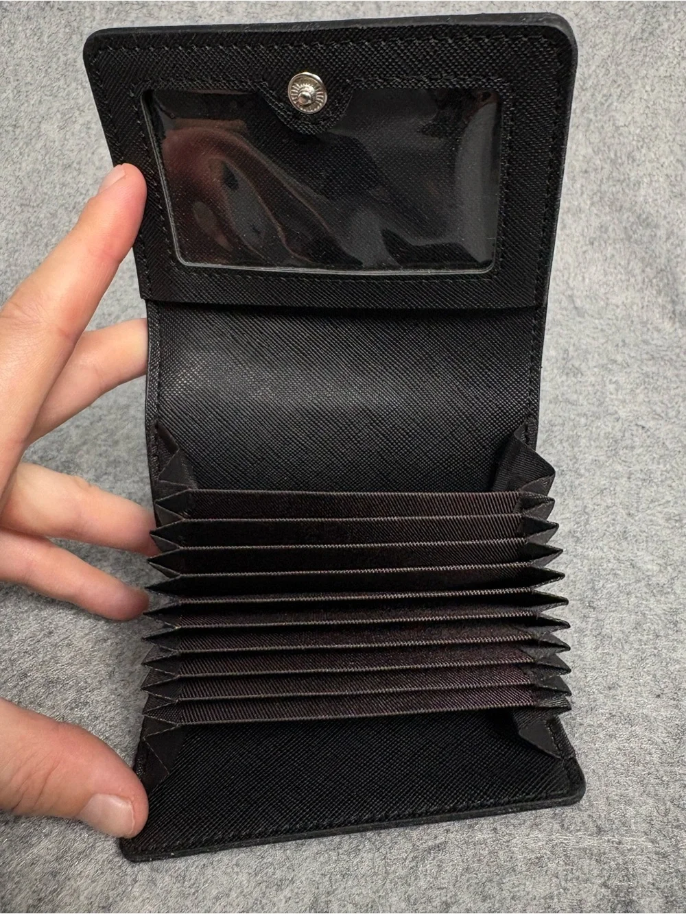 Black Accordion Card Holder Wallet ID Window Compact Organizer